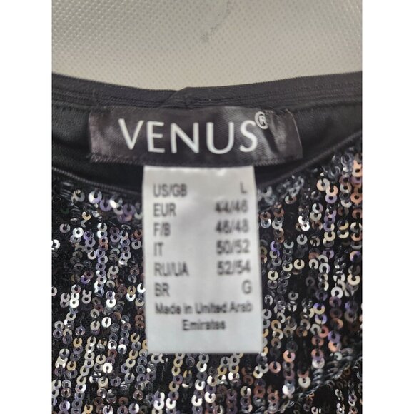 Venus Womens Cocktail Dress Large Black Sequined Long Sleeve Scoop Neck Glam - Picture 7 of 7